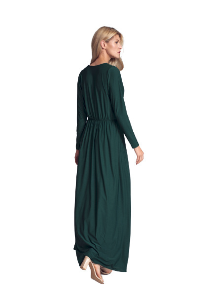 Sukienka Maxi - Z Długim Rękawem I Dekoltem V - zielona